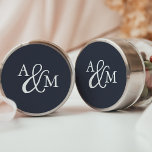 Black & White Ampersand Monogram Wedding Classic Round Sticker<br><div class="desc">Seal your invitation envelopes or favours with these elegant solid colour wedding stickers featuring your initials worked into a monogram joined by a decorative script ampersand,  on a navy blue background for a simple and timeless look. Designed to match our Ampersand Monogram wedding invitation collection.</div>