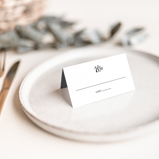 Black & White Ampersand Monogram Wedding Place Card (Creator Uploaded)