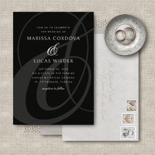Black White Ampersand Script Calligraphy Wedding Invitation