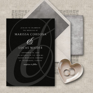 Black White Ampersand Script QR Code Wedding Invitation