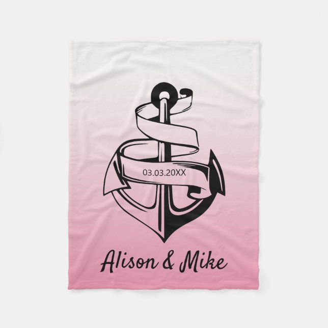 Black & White Anchor Fleece Blanket (Front)