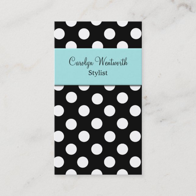 Black, White, and Aquamarine Ladies Business Card (Front)