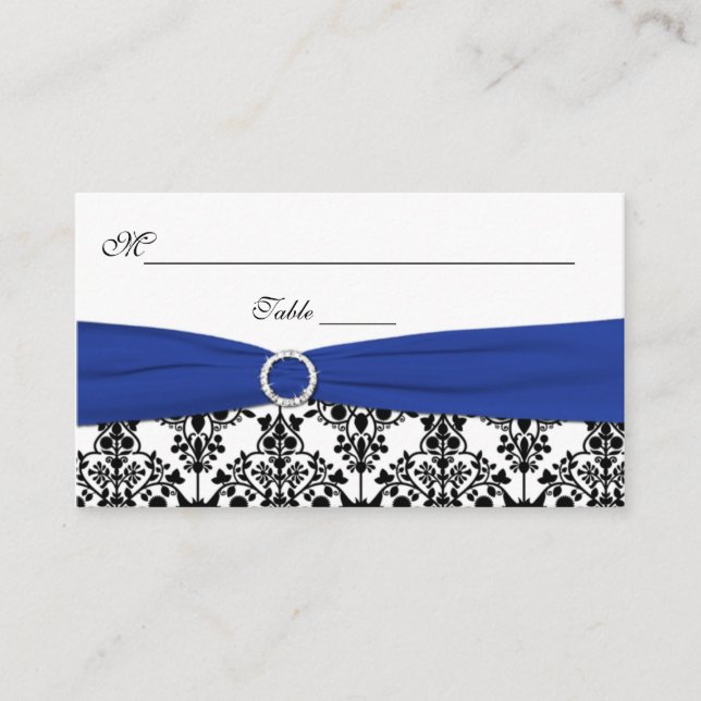 Black, White, and Blue Damask Placecards (Front)