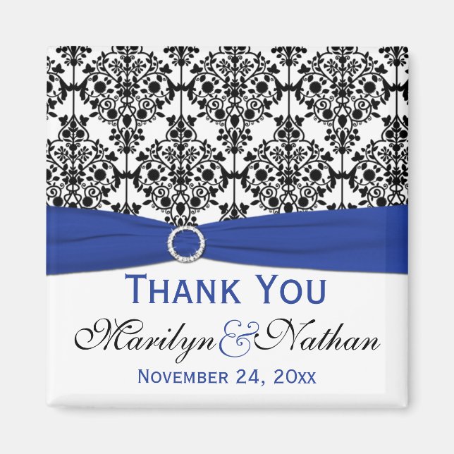 Black, White, and Blue Damask Wedding Favor Magnet (Front)
