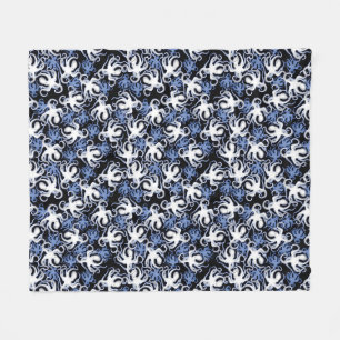 Black, White and Blue Octopus Seamless Pattern Fleece Blanket