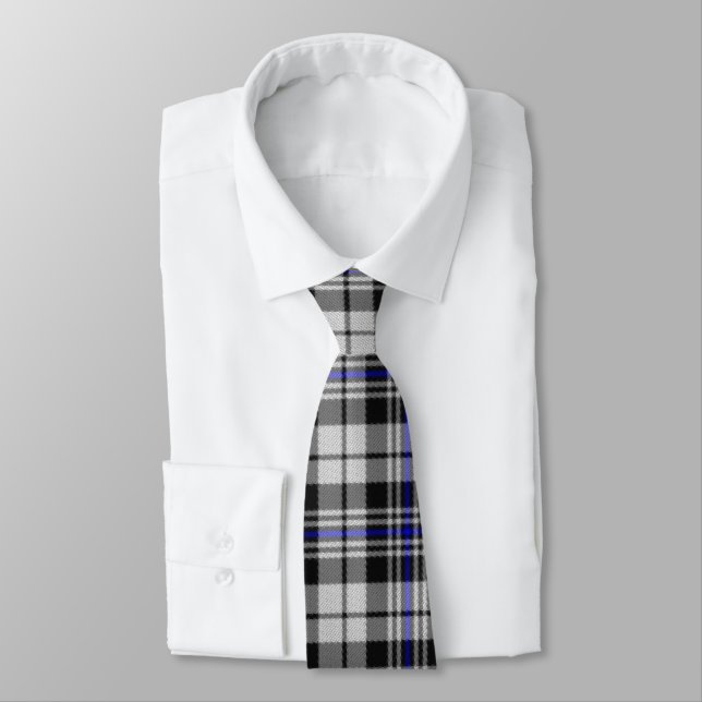 Black White and Blue Plaid Tie (Tied)
