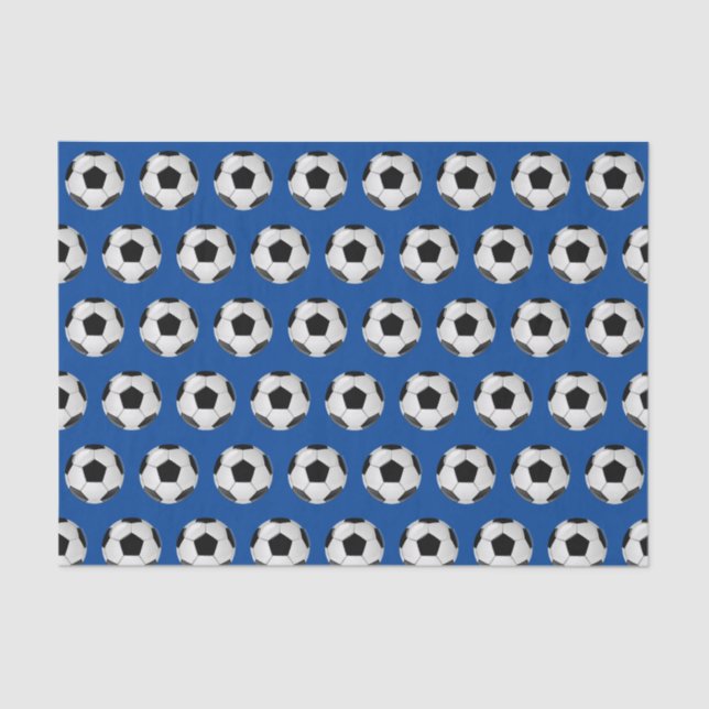 Black White and Blue Soccer Ball Tissue Paper (Front)