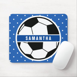 Black White and Blue Soccer Player Sports Monogram Mouse Mat