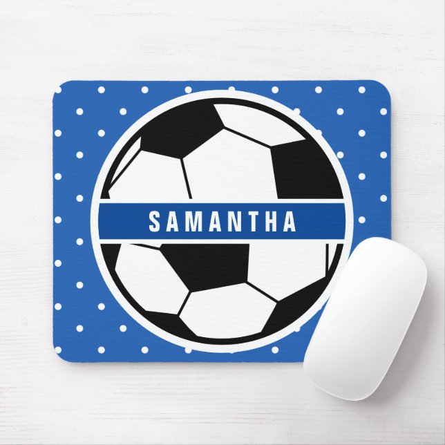 Black White and Blue Soccer Player Sports Monogram Mouse Mat (With Mouse)