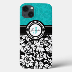 Black White And Blue Vintage Floral Damasks iPhone 13 Case