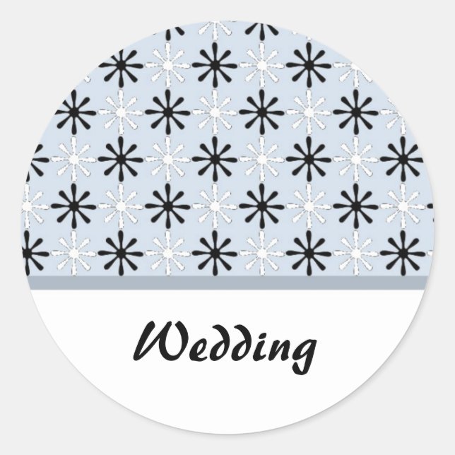Black, White and Blue Wedding Theme Classic Round Sticker (Front)