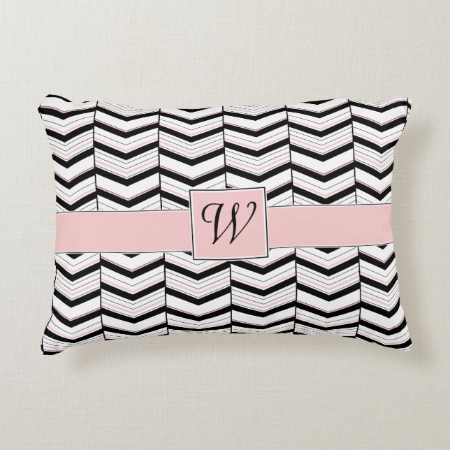 Black White and Blush Chevron Accent Pillow (Front)