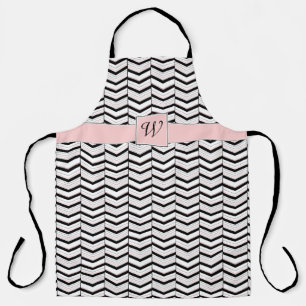Black White and Blush Chevron All-Over Print Apron