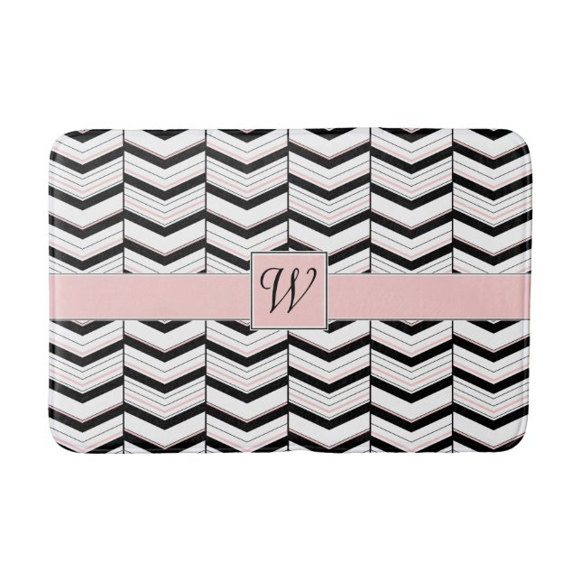Black White and Blush Chevron Bath Mat (Front)