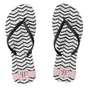 Black White and Blush Chevron Flip Flops
