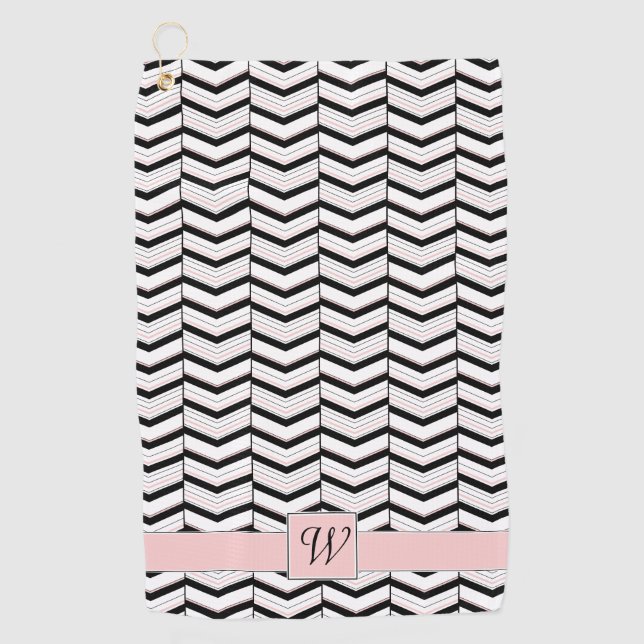 Black White and Blush Chevron Golf Towel (Front)
