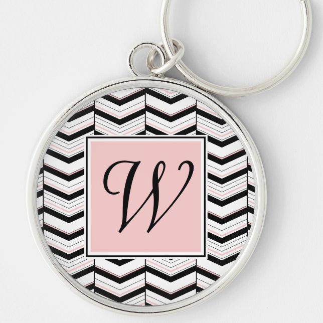 Black White and Blush Chevron Keychain (Front)