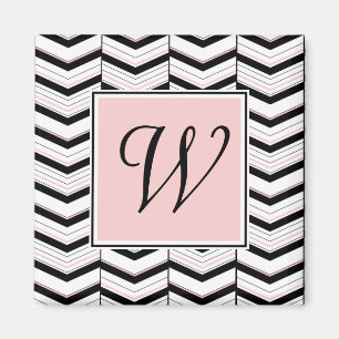 Black White and Blush Chevron Magnet