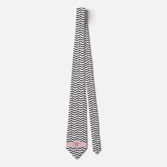 Black White and Blush Chevron Men's Neck Tie (Front)