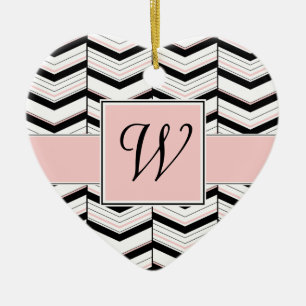 Black White and Blush Chevron Ornament
