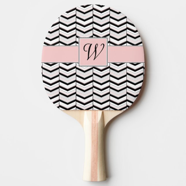 Black White and Blush Chevron Ping Pong Paddle (Front)