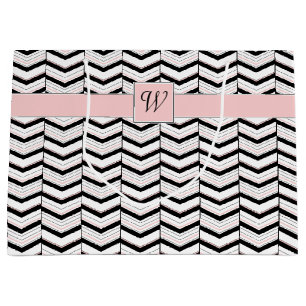 Black White and Blush Chevron Plaid Gift Bag