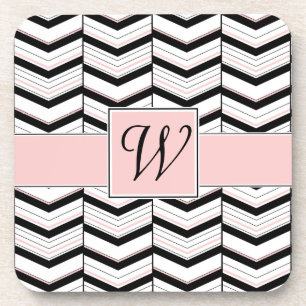 Black White and Blush Chevron Square Coaster