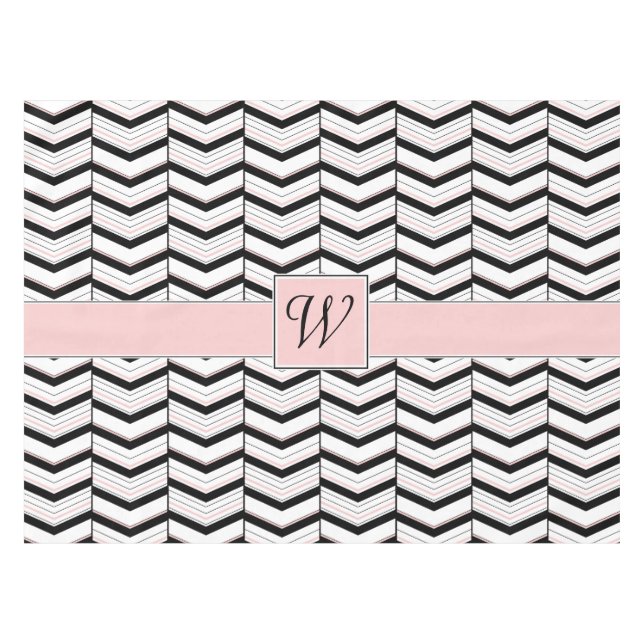 Black White and Blush Chevron Tablecloth (Front (Horizontal))