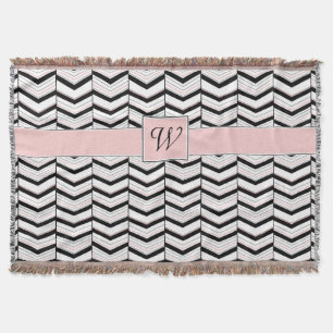 Black White and Blush Chevron Throw Blanket