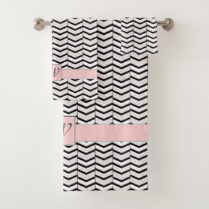 Black White and Blush Chevron Towel Set