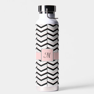Black White and Blush Chevron Water Bottle