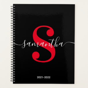 Black White and Bright Red Modern Style Monogram Planner