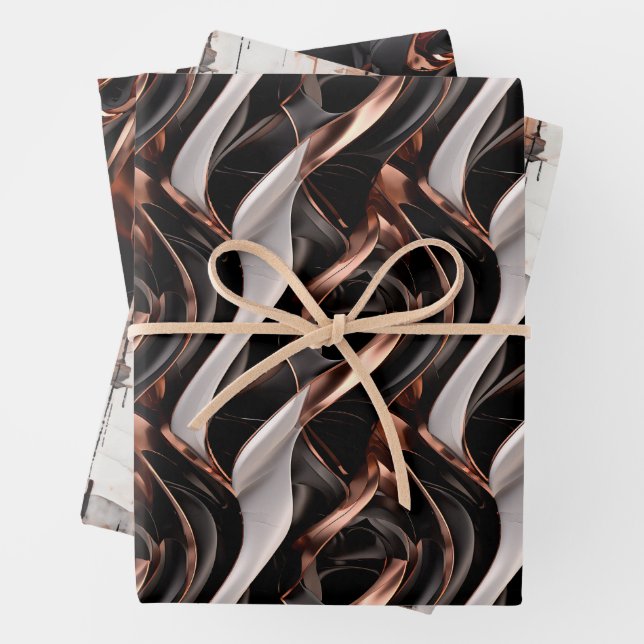 Black, White and Copper Abstract 3D Illusion Wrapping Paper Sheet (In situ)