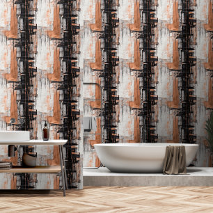 Black, White and Copper Abstract Dripping Paint Wallpaper