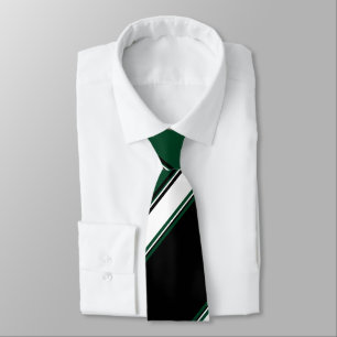 Black White and Evergreen University Stripe Tie