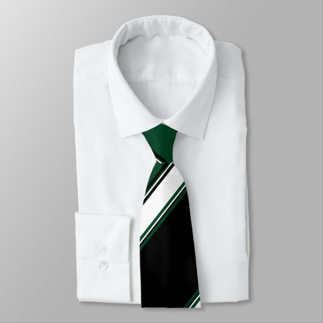 Black White and Evergreen University Stripe Tie (Tied)