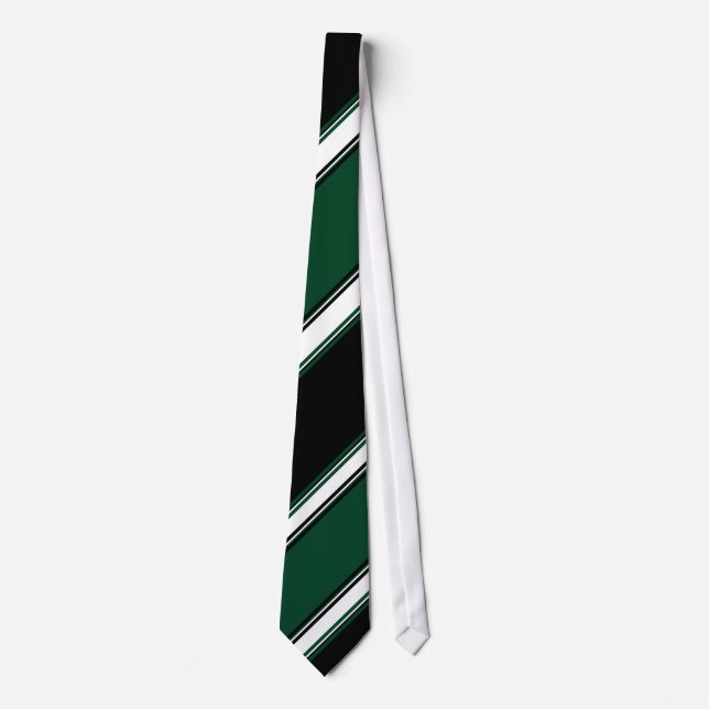 Black White and Evergreen University Stripe Tie (Front)