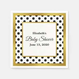 Black White and Faux Gold Baby Shower Napkin