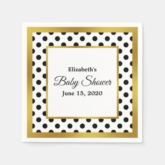 Black White and Faux Gold Baby Shower Napkin (Front)