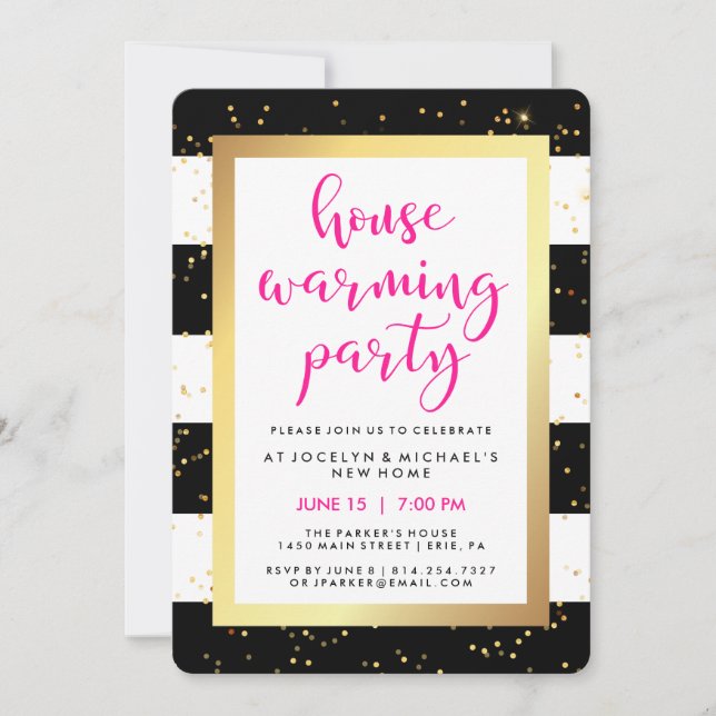 Black White and Faux Gold Housewarming Party Invitation (Front)