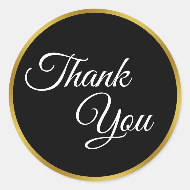 Black, White and Faux Gold Thank You Classic Round Sticker (Front)