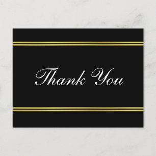 Black, White and Faux Gold Thank You Postcard