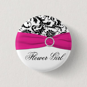 Black, White, and Fuchsia Damask Flower Girl Pin