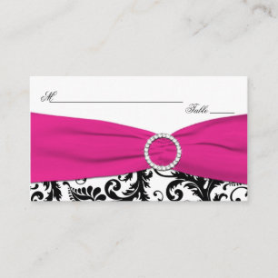 Black, White, and Fuchsia Damask Placecards