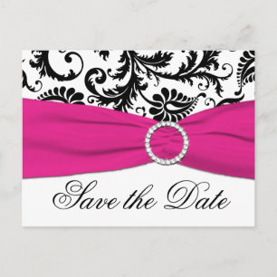 Black, White, and Fuchsia Save the Date Postcard