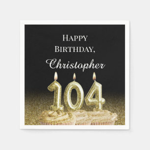 Black, White and Gold 104th Birthday Napkins