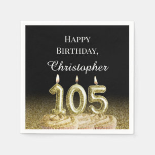 Black, White and Gold 105th Birthday Napkins