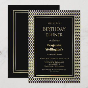 Black White and Gold 30th Birthday Dinner Invitation