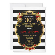 Black , White and Gold 30th Birthday Invitation