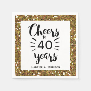 Black White and Gold 40th Birthday Napkin